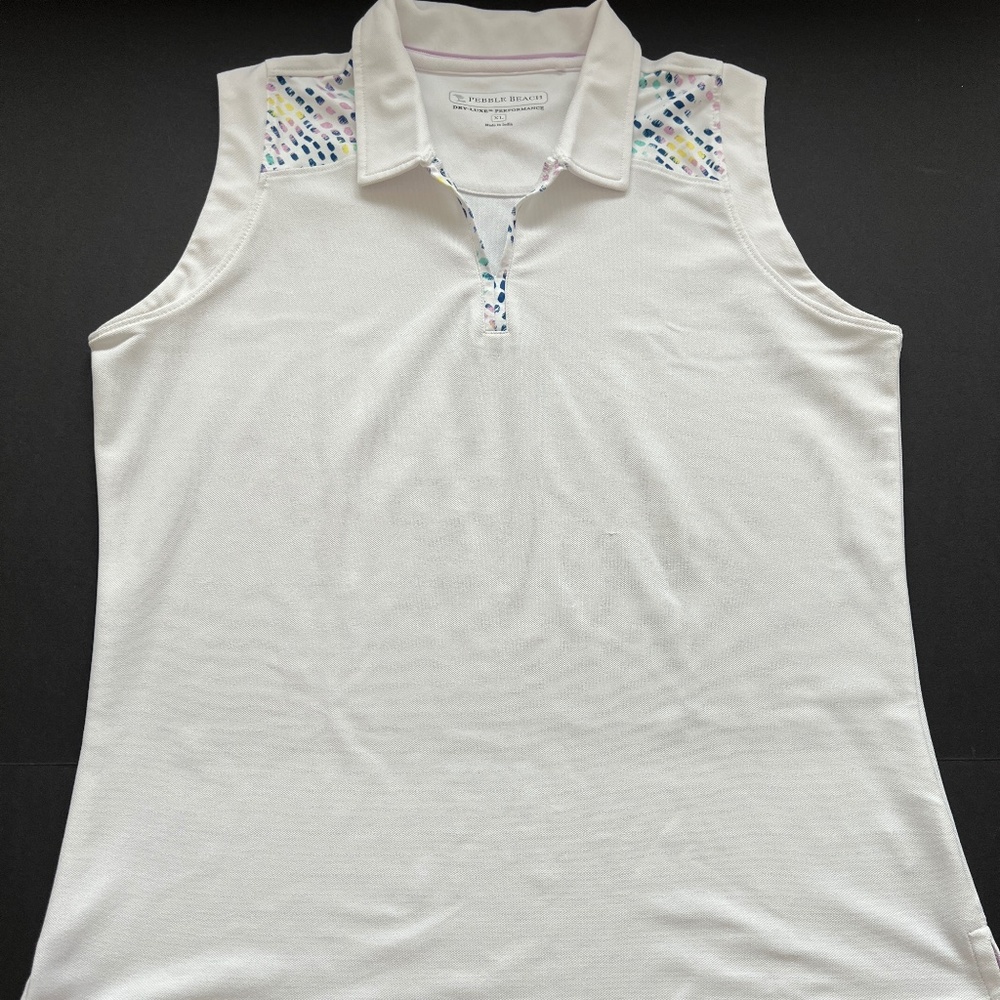 PEBBLE BEACH Polo Shirt Top Womens XL Performance White  Golf Tennis Spo…